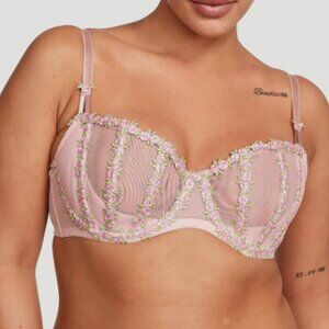 Wicked Caged Rosebud Embroidery Unlined Balconette Bra with V-String